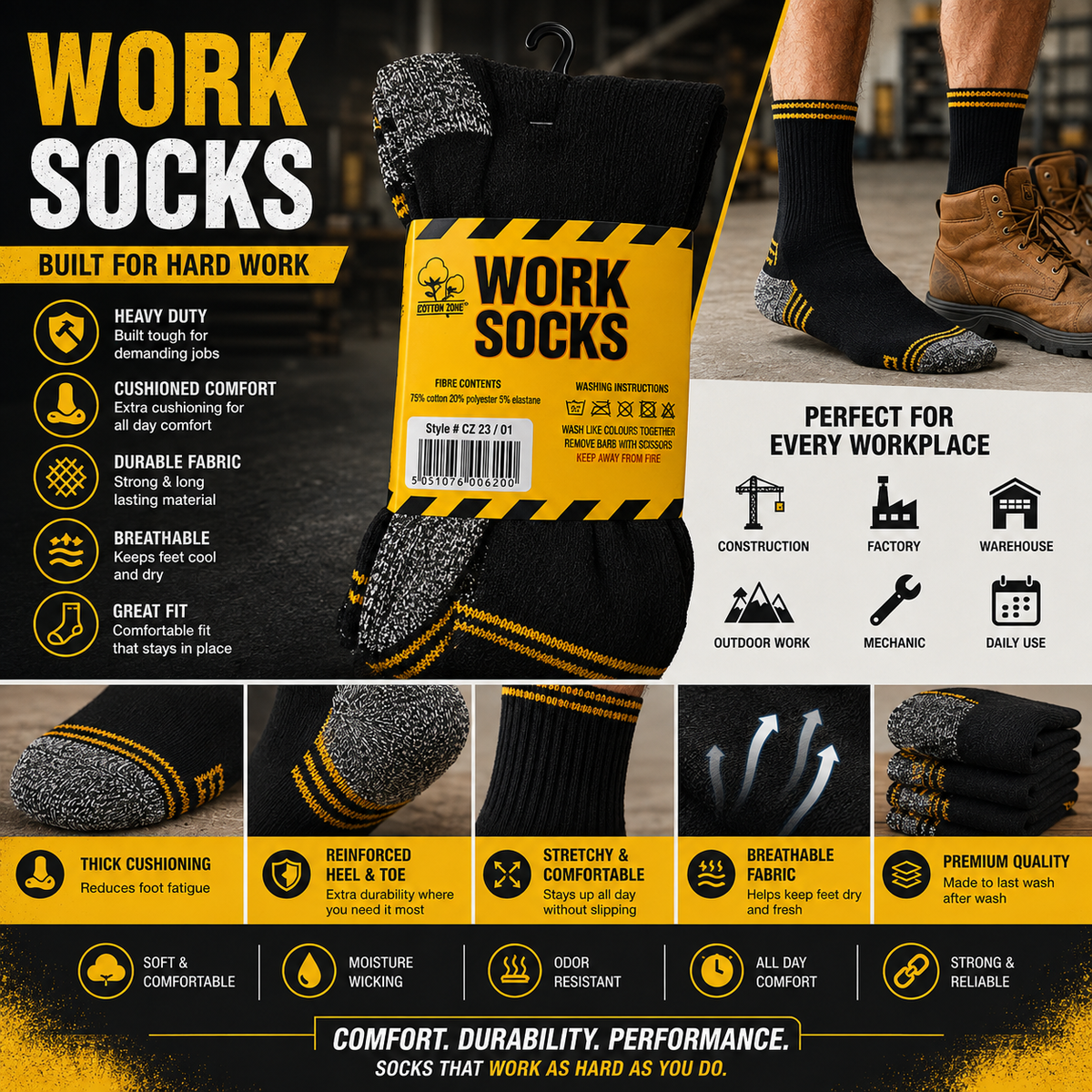 Men's Heavy Duty Work Socks 24 Pair