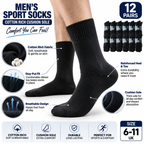 Men's Cotton Sport Socks 12 Pack – Black