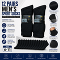 Men's Cotton Sport Socks 12 Pack – Black