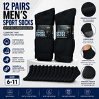 Men's Cotton Sport Socks 12 Pack – Black