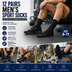 Men's Cotton Sport Socks 12 Pack – Black