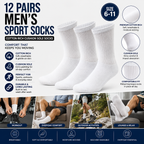 Men's Cotton Sport Socks 12 Pack – White