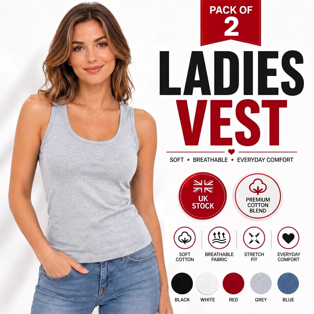 2-Pack Ladies Vest Tops