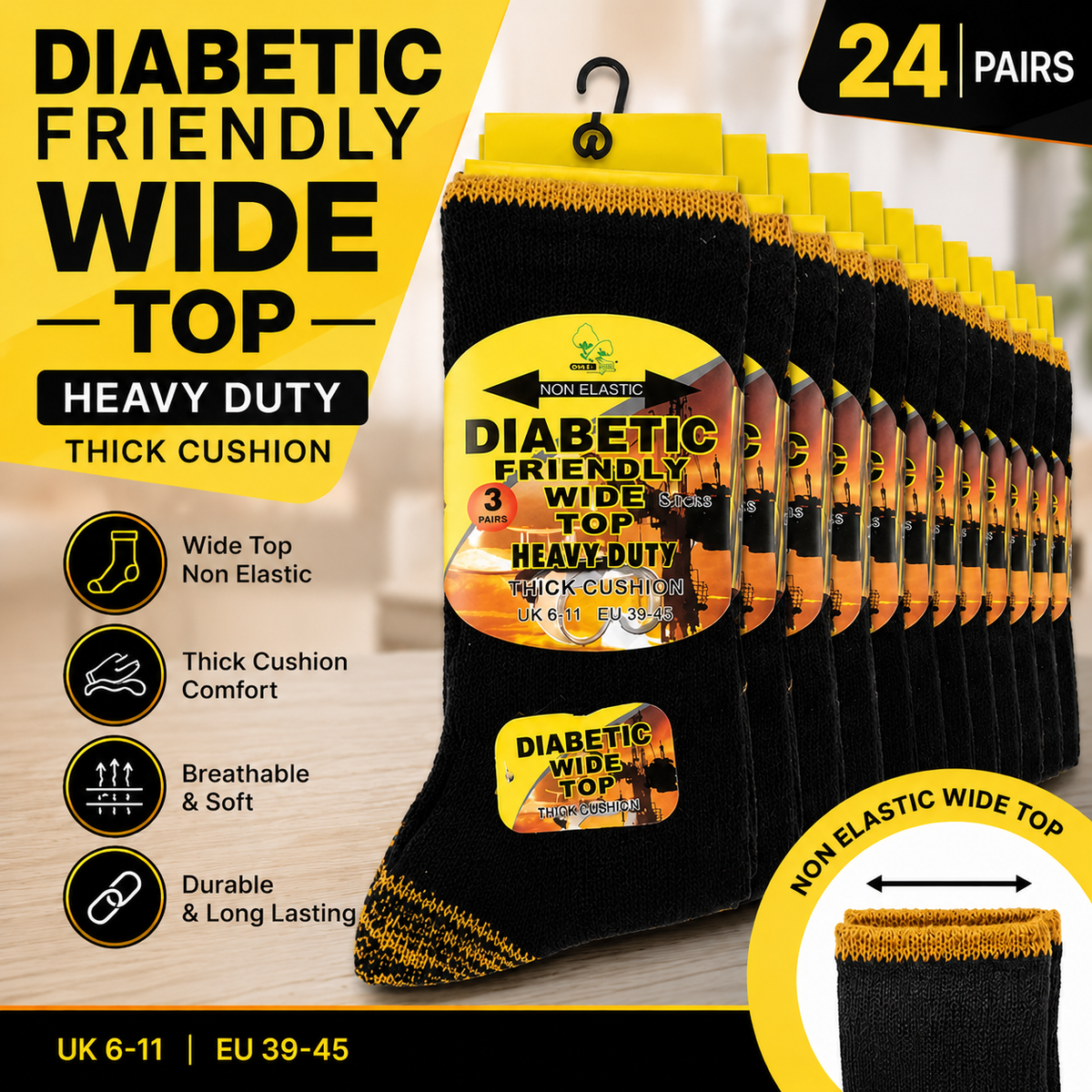 Men's Diabetic Friendly Wide Top Socks