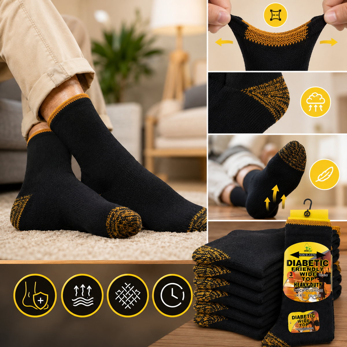 Men's Diabetic Friendly Wide Top Socks
