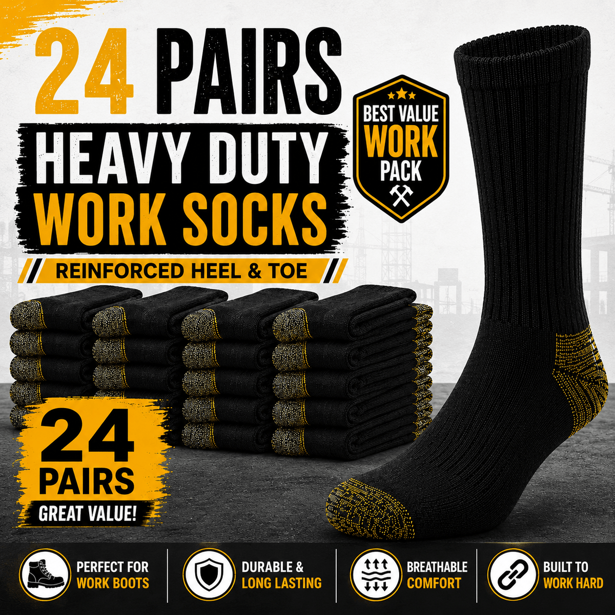Men's Heavy Duty Work Socks 24 Pair